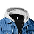 thumbnail image 6 of APEXFWDT Men's Retro Denim Jacket Long Sleeve Button Down Jean Coat with Removable Hood Fashion Casual Outerwear,S,Dark Blue, 6 of 6