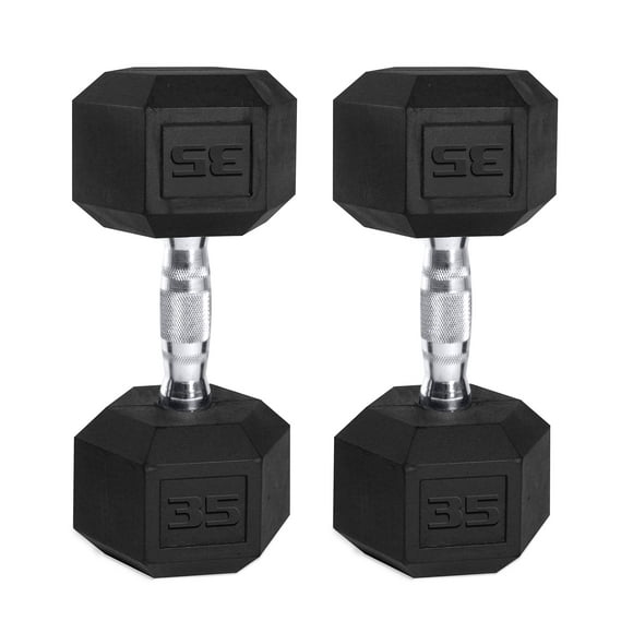 CAP Barbell Coated Hex Dumbbell with Contoured Chrome Handle, 35 Pound Pair