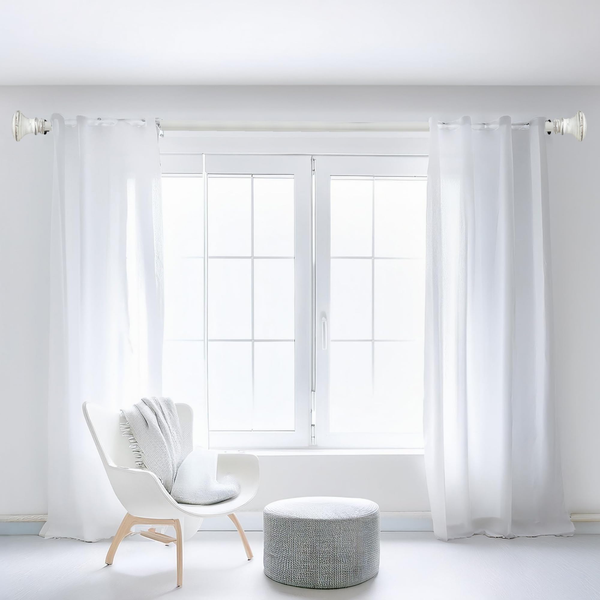 Deco Window Modern 1 in Matte Wood Trumpet Adjustable Single Curtain Rods, 44-120 in