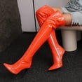 thumbnail image 2 of Over the Knee Boots for Women Shiny Pointed Toe Stiletto (Orange 38), 2 of 6