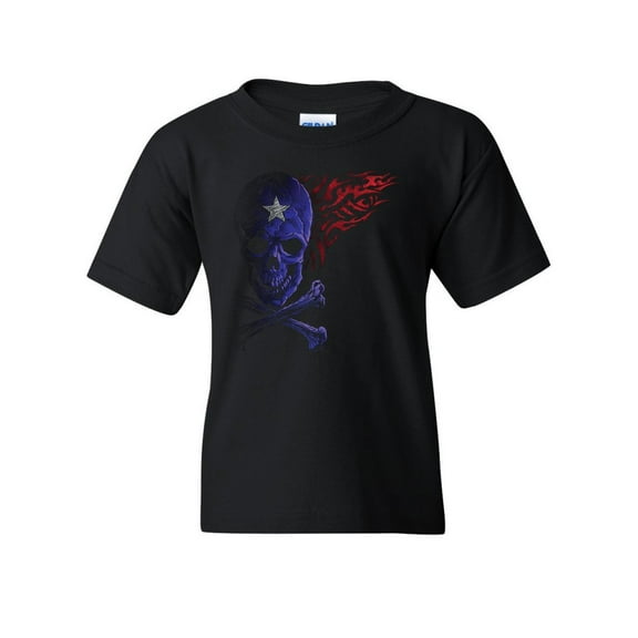 Tee Hunt Fantacycle Skull Crossbones Youth T-Shirt American Pride Tribal Flame Kids Tee