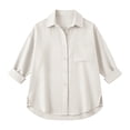 thumbnail image 3 of Women's Linen Shirts Solid Color Stand Collar Button Up Loose Casual Long Sleeve Shirt Long Sleeve Shirts for Women, 3 of 7