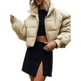 thumbnail image 2 of Seyurigaoka Women Cropped Puffer Jacket Winter Quilted Padded Zip Up Coat Long Sleeve Stand Collar Lightweight Outerwear Zipper Pockets, 2 of 5