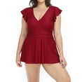 thumbnail image 3 of xiaxaixu Ensemble Bikini Grande Taille pour Femmes Manches Volantes Col en V Robe Trapèze + String Couleur Unie, 3 of 9