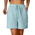 thumbnail image 3 of labakihah shorts for women women casual solid high waist cotton and linen shorts womens elastic waist summer shorts light blue, 3 of 9