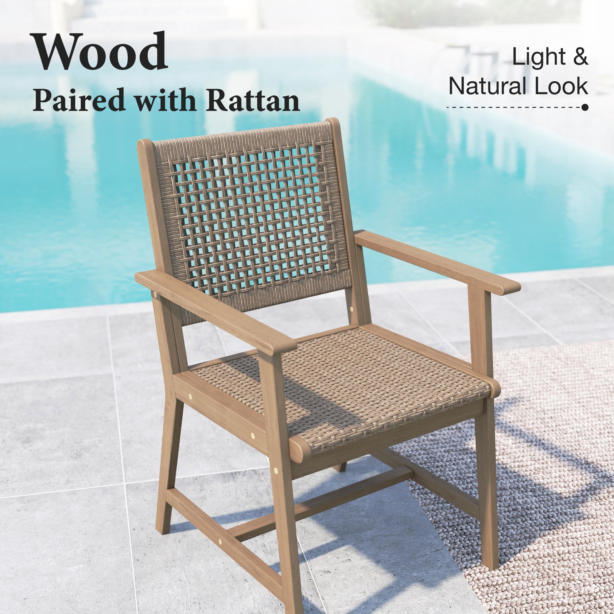 SUMMIT LIVING 6-Piece Acacia Wood Outdoor Patio Dining Chairs with Rattan Seat & Back