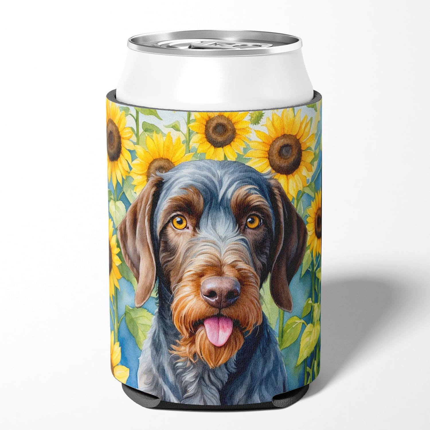 Bedlington Terrier in Sunflowers Can or Bottle Hugger 3 in x 5 in