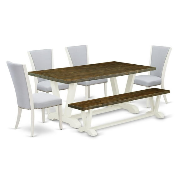 East West Furniture V-Style 6-piece Wood Kitchen Set in Linen White