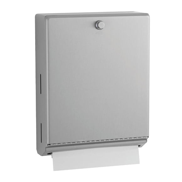 Bobrick B-2620 Surface Mounted Paper Towel Dispenser - Stainless Steel Commercial Bathroom Towel Dispenser with Knob-Latch 400 C-Fold or 525 Multifold Capacity