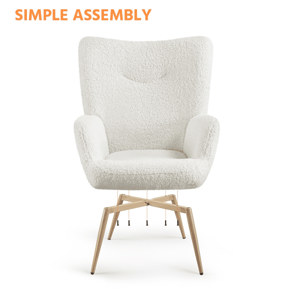 Renwick Mid-Century Modern Wingback Accent Chair, White Boucle