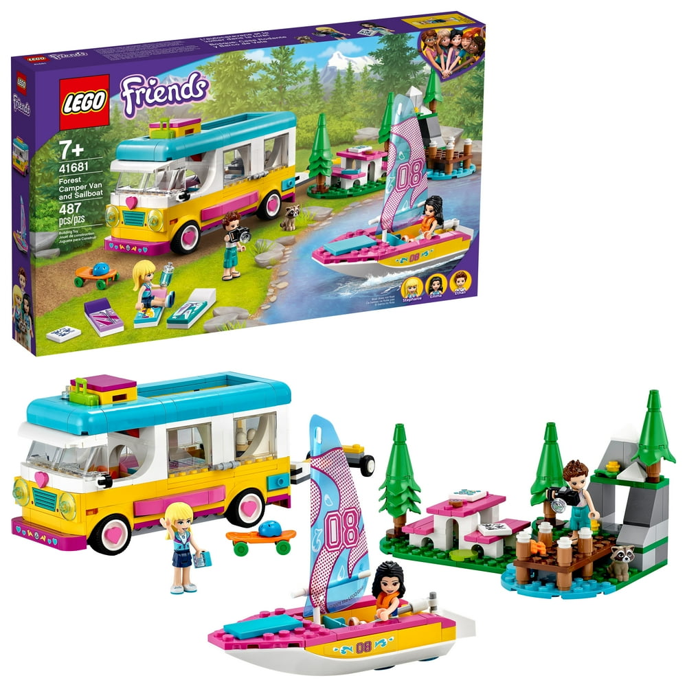 LEGO Friends Forest Camper Van and Sailboat 41681 Building Toy; Forest