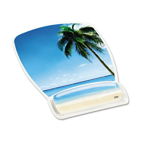 - 3M Fun Design Clear Gel Mouse Pad Wrist Rest, 6 4/5 x 8 3/5 x 3/4, Beach Design
