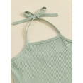 thumbnail image 6 of Suealasg Little Girls 2 Piece Summer Outfits Sleeveless Tie-Up Halter Neck Ribbed Ruffled Tops Daisy Flare Pants Set Toddler Kids Girls Beach Clothes, 6 of 8