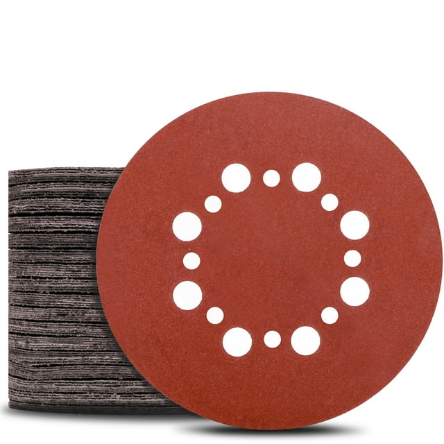 LINCONSON 100 Pack Sanding Disc Hook & Loop Orbit Sandpaper Ultra Dust Extraction Hole Configuration (100 Grit)