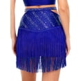 thumbnail image 2 of Aislor Women's Rhinestone Shiny Latin Dance Fringe Hem Salsa Tango Ballroom Performance Skirt Blue XL, 2 of 7
