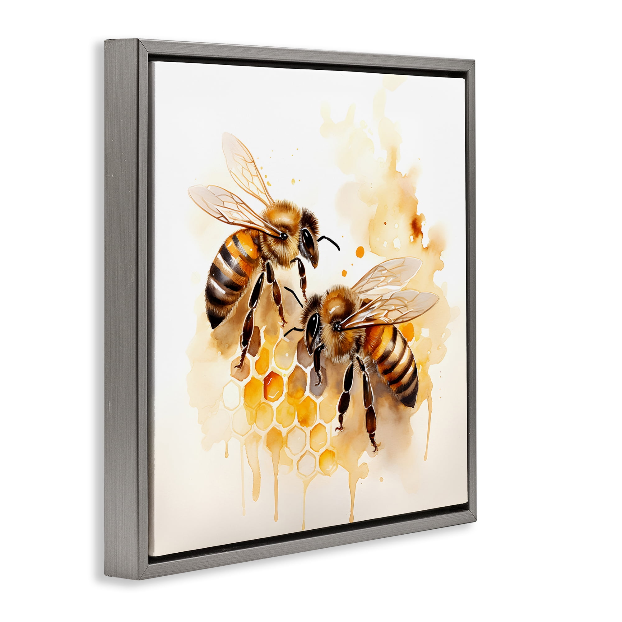 Stupell Industries Bee Talk Pair Animals & Insects Painting Gray Floater Framed Canvas Art Print Wall Art, 18 x 18