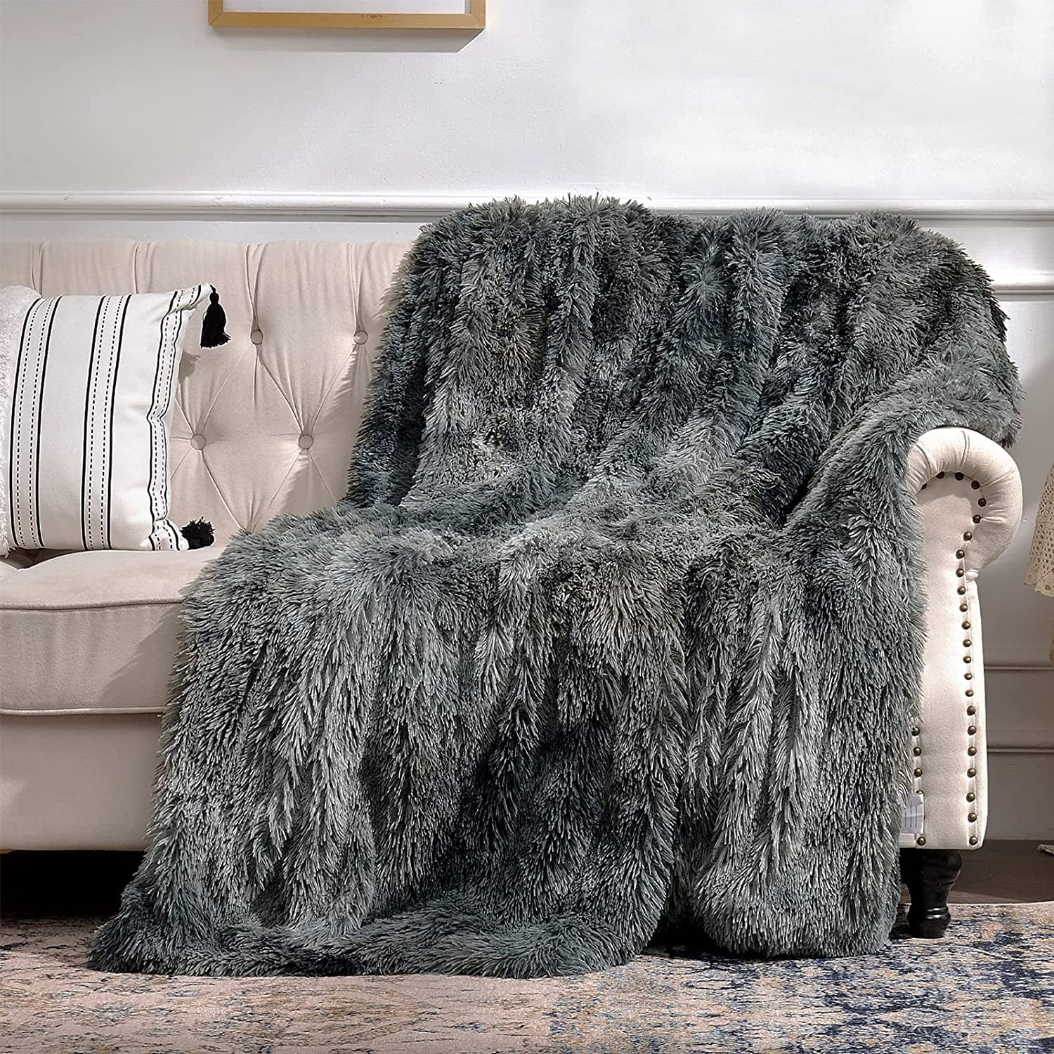 Bobor Super Soft Faux Fur Throw Blanket Shaggy Reversible Sherpa Fleece Microfiber Blanket Lightweight Plush Tie Dye Grey Decorative Blanket for Couch Sofa Bed Walmart