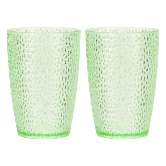 Uxcell Clear Plastic Reusable Drinking Glasses, 12.8oz Hobnail Drinking Glasses Set Plastic Water Cup Unbreakable Stackable for Beer Cocktail Water Juice Whiskey(Green, 2Pcs)