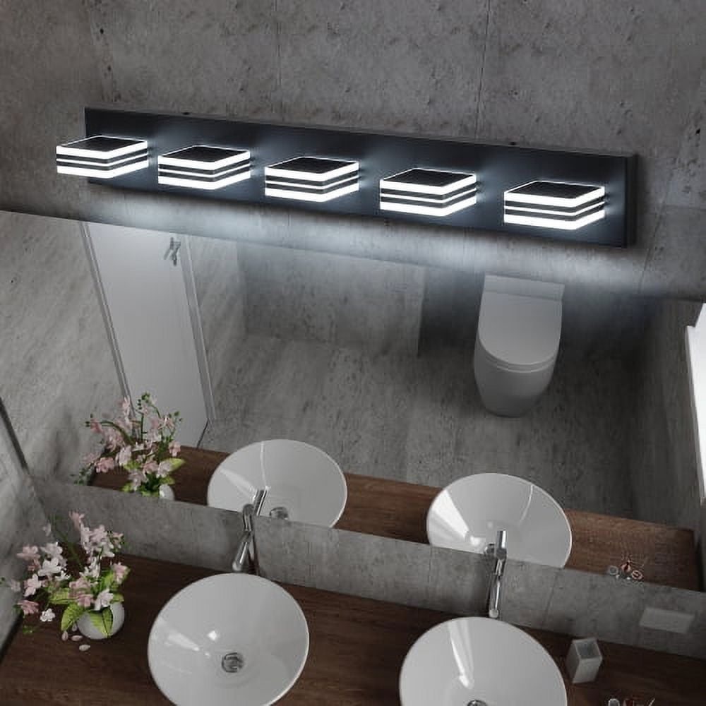 ACE-LIGHTS,Modern 5-Light(6000K) Rotatable & Dimmable LED Vanity Light with Acrylic Shades,Sleek Bathroom Wall Fixture for Bathroom,Dressing Room,Mirror Cabinet,Living Room,Bedroom(Black）