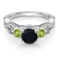 thumbnail image 2 of Gem Stone King 925 Sterling Silver Black Onyx Green Peridot and White Moissanite Engagement Ring for Women (1.31 Cttw, Gemstone December Birthstone, Round 6MM and 3MM, Size 9), 2 of 4