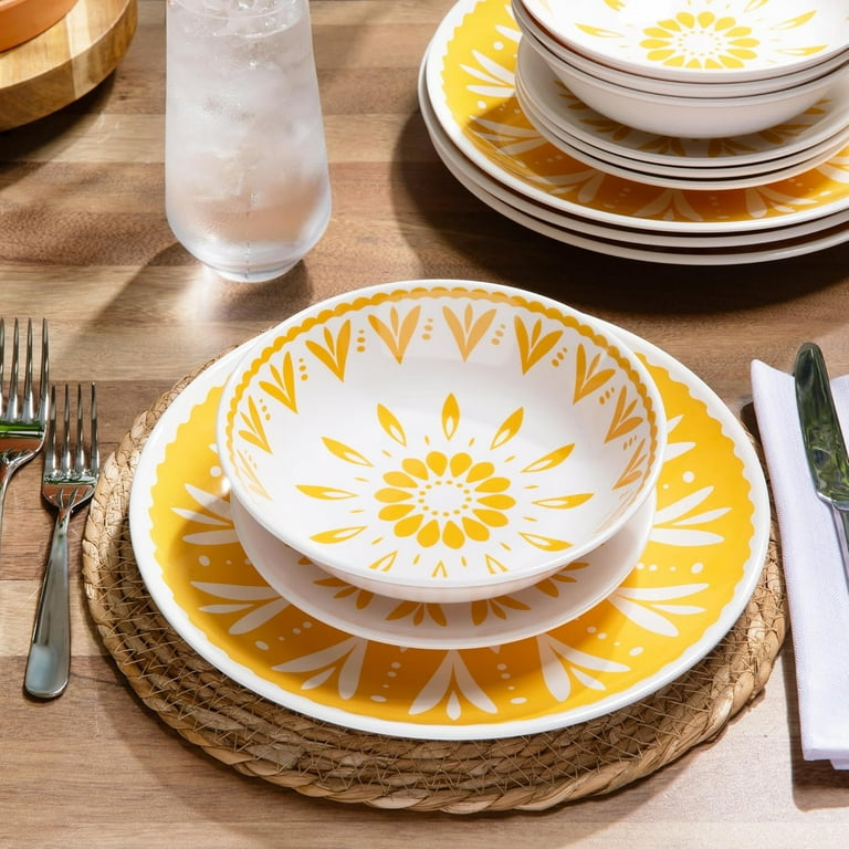 Larder & Vine 12-Piece Melamine Dinnerware Set – Durable Break-Resistant Plates & Bowls, Floral Design For Indoor/Outdoor