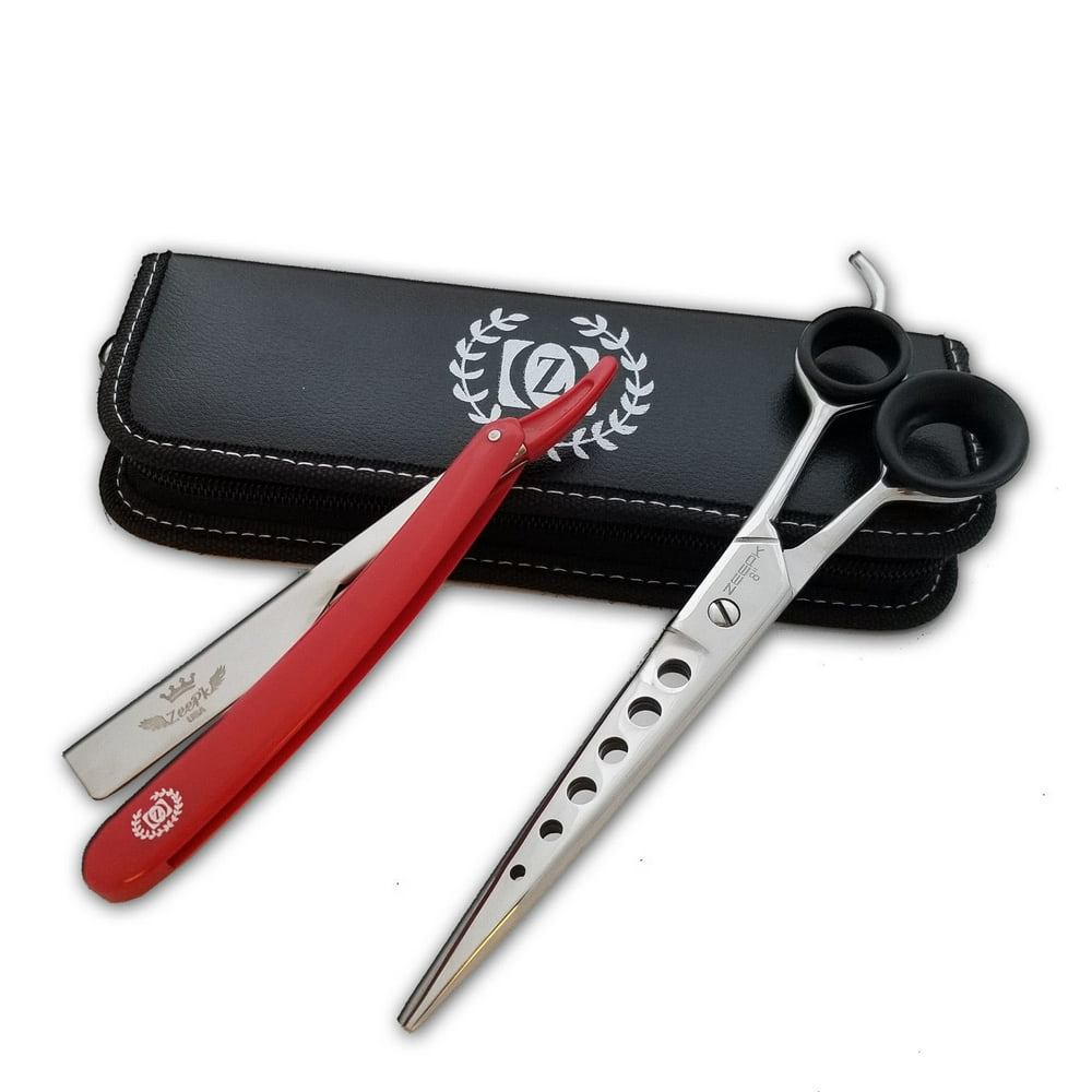 8" Barber Cutting Shears With Barber Razor Close Shave Cut Close Wet