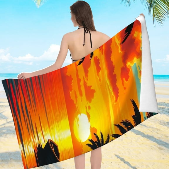 RKSupls Tropical Sunset Palm Microfiber Beach Towel, Extra Large Quick Dry Lightweight Towel for Travel Swimming Camping, Soft Super Absorbent- 55.1x27.6in