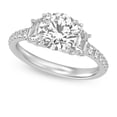 thumbnail image 2 of Eloya Jewel 2.02 Ct Round Cut Moissanite Halo Engagement Ring - Stunning 3 Stone Design with Accents - Premium Lab-Created Simulated Stone - 14K White Gold Plated Ring - Ideal Wedding Ring for Her, 2 of 3