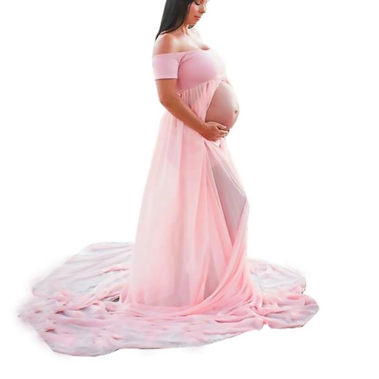 Limei Plus Size Maternity Chiffon Gown for Pregnancy Photoshoot, Off  Shoulder, Pink, M - Walmart.com