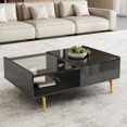 thumbnail image 1 of Coffee table, high-gloss black, side table, coffee table with glass and LED effect, with glass top and storage compartment, 1 of 22