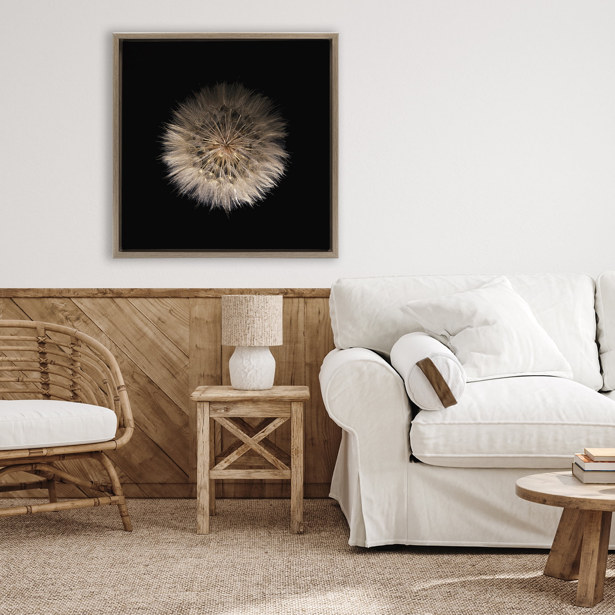 Stupell Industries Wispy Dandelion on Black Brown Framed Floater Canvas Wall Art, design by Beth Adoette