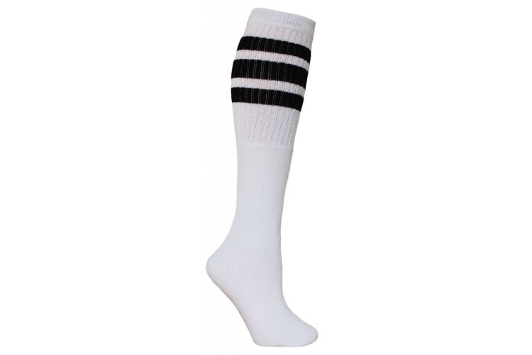 12-Pairs 1-Dozen White Tube Socks Striped Grey Retro Old School Throwback Style 