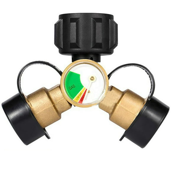 Clearance! Delayuji Propane Tank Splitter with Gauge Propane Splitter 2 Way Propane Y Splitter Adapter with Shut Off Propane Hose Splitter for Camping Stoves Heater Bbq Grills 5*5*4 Gold