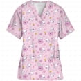 thumbnail image 5 of Ropa de mujer Estampado de dibujos animados de Snoopy Cuello en V Ropa de trabajo para mujer Tops Manga corta Con bolsillos Uniforme médico de enfermería, 5 of 5
