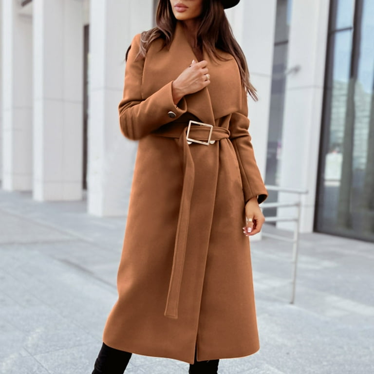 Elegant Womens Coats Womens Double V Neck Coat Winter Mid Length Belted  Woolen Coat Thick Winter Jackets Women Winter Wool Winter Jackets for Women  Cold Weather Wool Coats Medium Size 