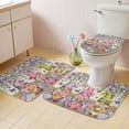 thumbnail image 4 of Spring Gnomes Bathroom Rugs Set Watercolor Purple Blue White Floral Leaf Linen Texture Wood Grain Non Slip Absorbent Bath Mats 3 Piece Set, U-Shaped Floor Mat, Toilet Seat Cover Small Size, 4 of 9