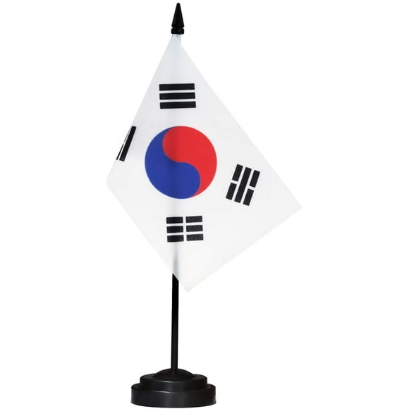ANLEY Korea Deluxe Desk Flag Set - 6 x 4 Inch Miniature Korean Desktop Flag with 12" Solid Pole