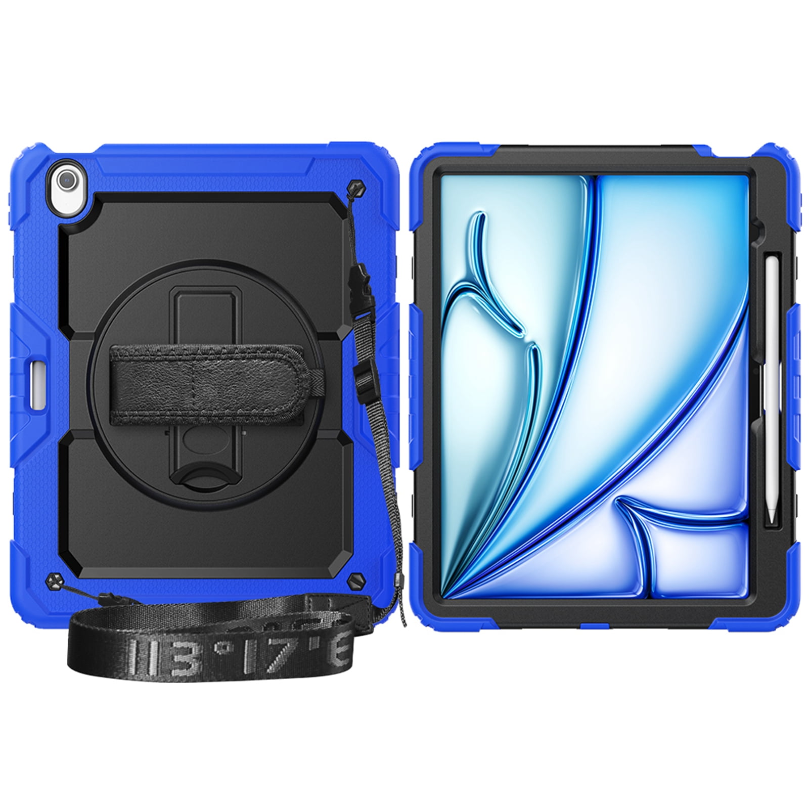 Dteck Full Body Case for iPad Air 13 inch 2025/2024,Shockproof 3-Layer Protection Case with Screen Protector 360° Rotating Stand Built-in Pencil Holder Cover with Hand/Shoulder Strap,Blue