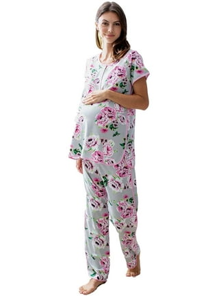 Women Nursing Sleepwear Cartoon Winter Maternity and Nursing Set Flannel Mother  Pyjamas Set Casual Women Pregnant Pajamas Set, Size:M(Pink)
