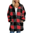 thumbnail image 2 of UVEASISHA Women's Fleece Shacket Winter Flannel Warm Coats Plaid Long Sleeve Zip Up Jackets Mid Length Casual Furry Coat Fluffy Clothes for Women Red M, 2 of 6