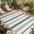 thumbnail image 2 of Outdoor Rug 4x6 ft Striped Waterproof Outdoor Patio Rug Mat Non Slip Outside Area Rugs Carpet for RV,Camping,Porch,Deck,Pool,Balconybackyard,Sage Green Grey White, 2 of 9