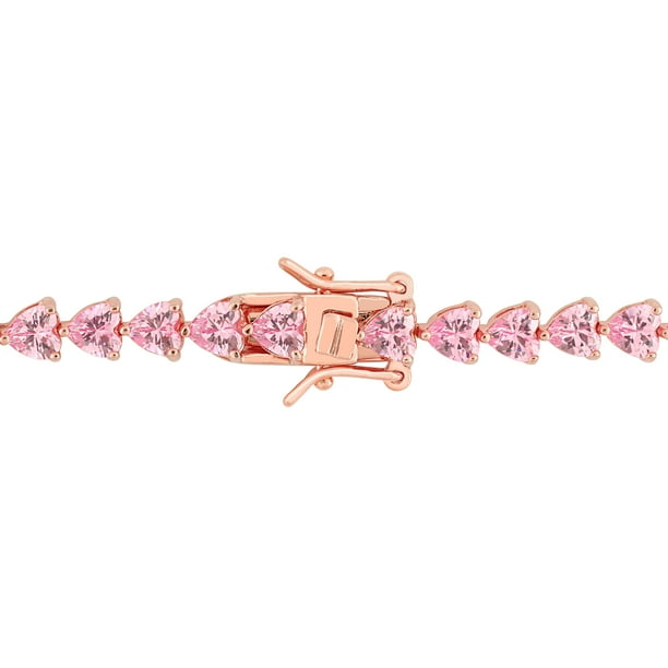 Miabella Women's 11-3/4 Carat T.G.W. Heart-Cut Created Pink Sapphire Rose  Gold Flash Plated Sterling Silver Tennis Bracelet 