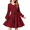 Burgundy, variant on Arshiner Tween Girls Dresses Fall Long Sleeve V Neck Waist Tie Ruffle Tiered Swing Skater Dress