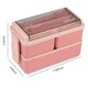 thumbnail image 4 of Bento Box Kit, 47.35OZ Bento Box Caja de Almuerzo para Adultos, 3 Compartimentos Bento Lunch Box, Contenedores de PreparacióN de Comidas para Adultos Rosa, 4 of 5