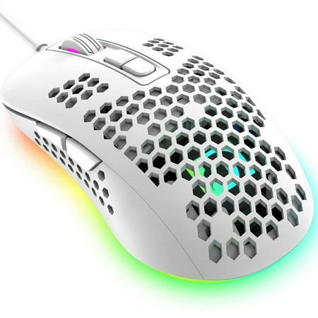 Zendure Mini Ultralight Wired Gaming Mouse 4 Kinds RGB Backlit 4 Levels Adjustable Lightweight Honeycomb Shell Mice for PC Gamers Xbox PS4 White