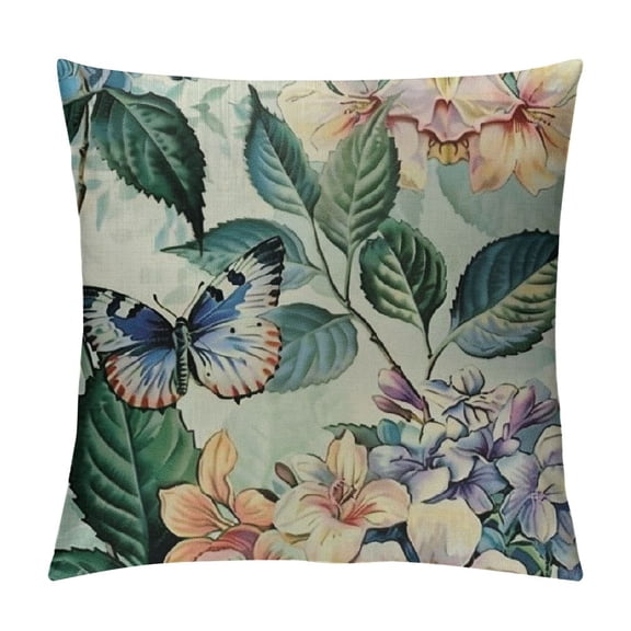PRATYUS Pillow Covers Pink Hydrangea Flowers Butterfly Home Sweet Home Spring Pillows Decorative Throw Pillows Bluish Purple Pillowcase Summer Decorations Farmhouse Decor for Sofa 12x12in