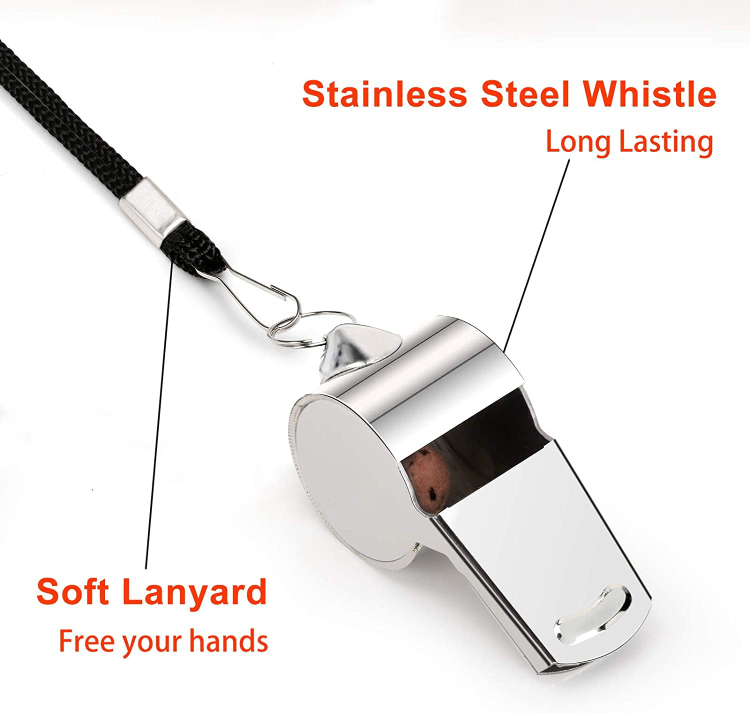 Silver, 5 pcs Coach Whistle with Lanyard Competition,Training Sports Referee Stainless Steel Whistles Emergency 