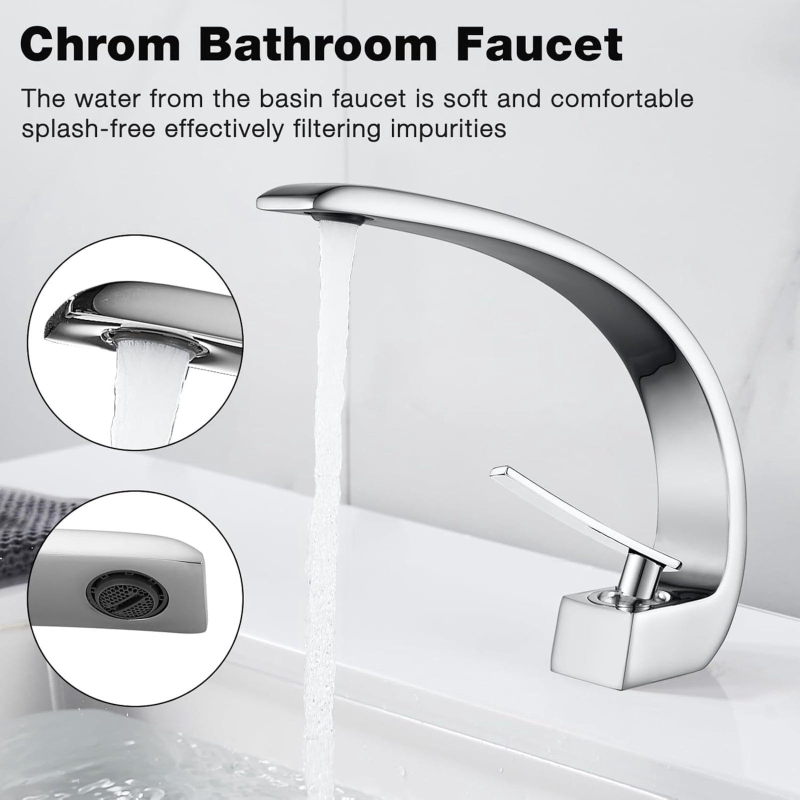 Bathroom Faucet Brushed Nickel Modern Waterfall Bathroom Sink Faucet with Single Handle, Hot and Cold
