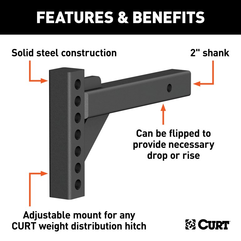 CURT 17102 Replacement Weight Distribution Hitch Shank, 2-Inch Receiver,  2-In Drop, 6-Inch Rise