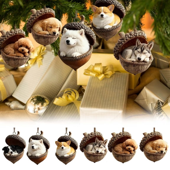 3.15in Forest Animal Acorn Christmas Ornament - Shatterproof Holiday Tree Hanging Pendant, Cute Woodland Themed Decor, Perfect Festive Gift for Family & Friends, Home Xmas Decoration Accent, A